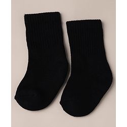 Cute Walk by Babyhug Knit Calf Length Anti Bacterial Solid Socks Pack of 3 - White, Black & Blue