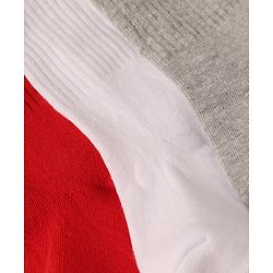 Cute Walk By Babyhug Cotton Terry Knit Ankle Length Solid Socks With Anti-Bacterial Pack of 3 -White Red & Grey
