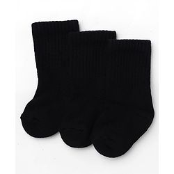 Cute Walk By Babyhug Terry Knit Anti-Bacteria Mid Calf Solid Socks Pack Of 3 - Black