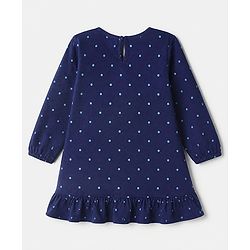 Babyhug Cotton Knit Full Sleeves Nighty with Rainbow Polka Dots Print -Navy Blue