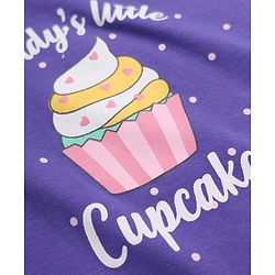 Babyhug Cotton Knit Full Sleeves Nighty with Daddy's Little Cupcake Text and Polka Dots Print - Violet
