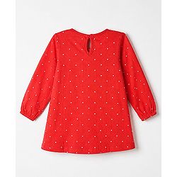 Babyhug Cotton Knit Full Sleeves Nighty with Slogan & Polka Dots Print -Red