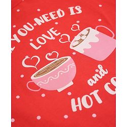 Babyhug Cotton Knit Full Sleeves Nighty with Slogan & Polka Dots Print -Red
