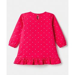 Babyhug Cotton Knit Full Sleeves Nighty with Slogan & Polka Dots Print -Dark Pink