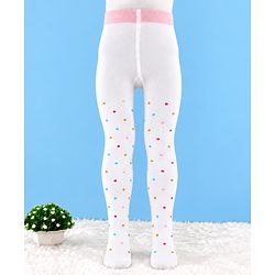 Cute Walk By Babyhug Cotton Knit Full Length Anti-Bacterial Tights With Polka Dots Print - White