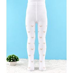 Cute Walk by Babyhug Cotton Knit Anti Bacterial Full Length Tight With Bow Design - White