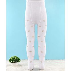 Cute Walk by Babyhug Cotton Knit Anti Bacterial Full Length Tight With Bow Design - White