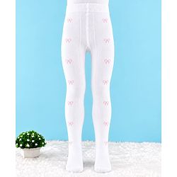 Cute Walk by Babyhug Knit Anti Bacterial Regular Tights With Bow Design - White