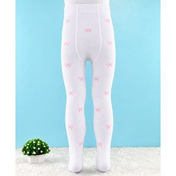 Cute Walk by Babyhug Knit Anti Bacterial Regular Tights With Bow Design - White