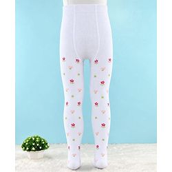 Cute Walk by Babyhug Knit Anti Bacterial Regular Tights With Floral Design - White