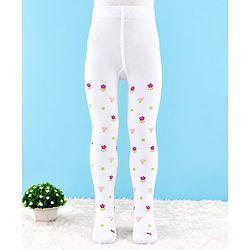 Cute Walk by Babyhug Knit Anti Bacterial Regular Tights With Floral Design - White