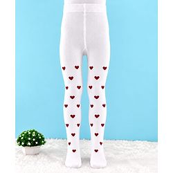 Cute Walk by Babyhug Knit Anti Bacterial Regular Tights With Heart Design - White