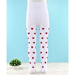 Cute Walk by Babyhug Knit Anti Bacterial Regular Tights With Heart Design - White