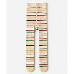 Cute Walk By Babyhug Cotton Knit Full Length Anti-Bacterial Tights With Striped Design - Beige