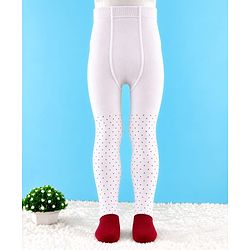 Cute Walk by Babyhug Cotton Knit Full Length Tights with Dots Print in White