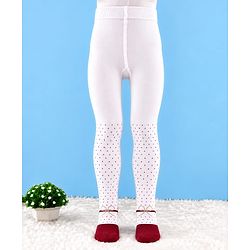 Cute Walk by Babyhug Cotton Knit Full Length Tights with Dots Print in White