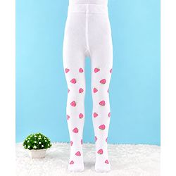 Cute Walk by Babyhug Knit Anti Bacterial Regular Tights With Strawberry Design - White