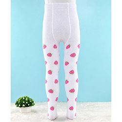 Cute Walk by Babyhug Knit Anti Bacterial Regular Tights With Strawberry Design - White