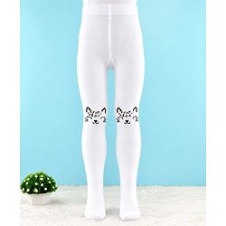 Cute Walk by Babyhug Knit Anti Bacterial Regular Tights With Tiger Design - White