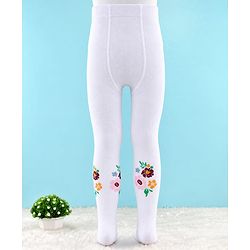 Cute Walk by Babyhug Knit Anti Bacterial Regular Tights With Floral Design - White