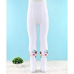Cute Walk by Babyhug Knit Anti Bacterial Regular Tights With Floral Design - White