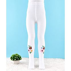 Cute Walk by Babyhug Knit Anti Bacterial Regular Tights With Floral Design - White