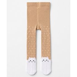Cute Walk By Babyhug Cotton Knit Full Length Anti-Bacterial Tights With Cat Print in Brown