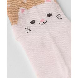 Cute Walk By Babyhug Cotton Knit Full Length Anti-Bacterial Tights With Cat Print in Brown