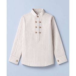 Babyhug Woven Full Sleeves Striped Party Suit - Beige