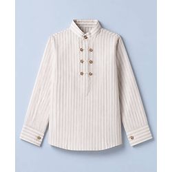 Babyhug Woven Full Sleeves Striped Party Suit - Beige