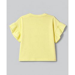 Babyhug 100% Cotton Knit Half Sleeves, Frill Sleeves T-Shirt with Graphic & Flower Print in Yellow