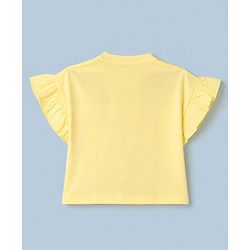 Babyhug 100% Cotton Knit Half Sleeves, Frill Sleeves T-Shirt with Graphic & Flower Print in Yellow