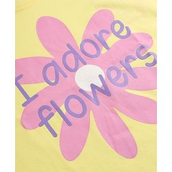 Babyhug 100% Cotton Knit Half Sleeves, Frill Sleeves T-Shirt with Graphic & Flower Print in Yellow