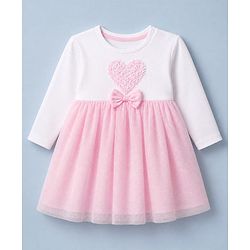 Babyhug Cotton Knit Fit And Flare Dress with Full Sleeves and Bow Applique in Pink
