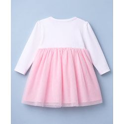 Babyhug Cotton Knit Fit And Flare Dress with Full Sleeves and Bow Applique in Pink