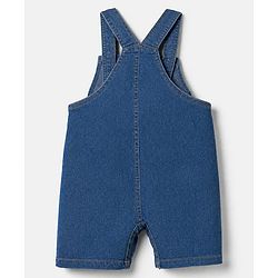 Babyhug Single Jersey Knit Half Sleeves Striped Tee With Bear Face & Text Embroidered Denim Dungaree - Navy & Yellow
