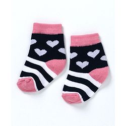 Cute Walk by Babyhug Non Terry Antibacterial Ankle Length Socks Hearts Design - Black Pink - 4-5 YRS Pink