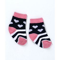 Cute Walk by Babyhug Non Terry Antibacterial Ankle Length Socks Hearts Design - Black Pink - 4-5 YRS Pink
