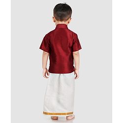 Babyhug Half Sleeve Shirt & Mundu Set - Maroon White