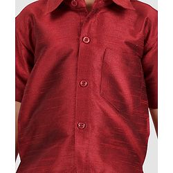 Babyhug Half Sleeve Shirt & Mundu Set - Maroon White