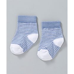 Cute Walk by Babyhug Ankle Length Non Terry Anti-Bacterial Socks Stripes & Paw Print Set of 3 Pairs - Blue