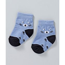 Cute Walk by Babyhug Ankle Length Non Terry Anti-Bacterial Socks Stripes & Paw Print Set of 3 Pairs - Blue