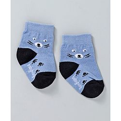 Cute Walk by Babyhug Ankle Length Non Terry Anti-Bacterial Socks Stripes & Paw Print Set of 3 Pairs - Blue