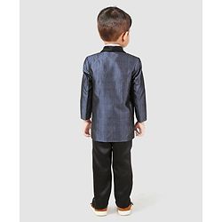 Babyhug Full Sleeves Three Piece Party Suit With Bow - Blue
