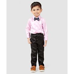 Babyhug Full Sleeves Three Piece Party Suit With Bow - Blue