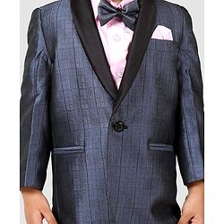 Babyhug Full Sleeves Three Piece Party Suit With Bow - Blue