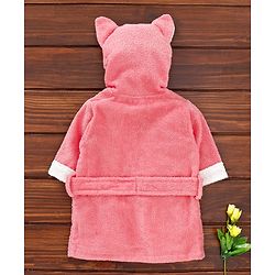 Babyhug Cotton Full Sleeves Hooded Bath Robe Fox Design - Peach