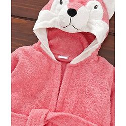 Babyhug Cotton Full Sleeves Hooded Bath Robe Fox Design - Peach