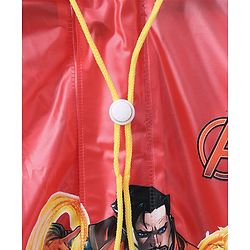 Babyhug Full Sleeves Hooded Raincoat With School Bag Provision Avengers Print - Red