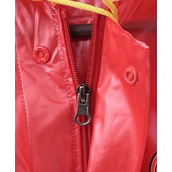Babyhug Full Sleeves Hooded Raincoat With School Bag Provision Avengers Print - Red